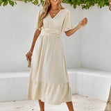 Emily | Wrap V-Neck Midi Dress with Flattering Waist