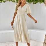 Emily | Wrap V-Neck Midi Dress with Flattering Waist