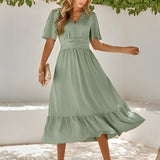 Emily | Wrap V-Neck Midi Dress with Flattering Waist