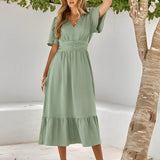 Emily | Wrap V-Neck Midi Dress with Flattering Waist