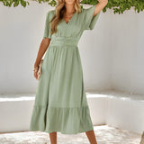 Emily | Wrap V-Neck Midi Dress with Flattering Waist