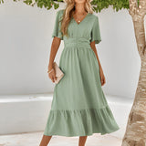 Emily | Wrap V-Neck Midi Dress with Flattering Waist