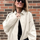 Poppy | Women's Faux Suede Bomber Jacket with Collar
