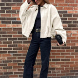 Poppy | Women's Faux Suede Bomber Jacket with Collar
