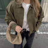 Poppy | Women's Faux Suede Bomber Jacket with Collar