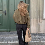 Poppy | Women's Faux Suede Bomber Jacket with Collar