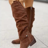 Women's Slouchy Knee-High Flat Boots with Side Zip – Suede-Effect Casual Boots, Autumn Winter