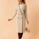 Women's Midi Double-Breasted Coat – Long Classic Winter Coat with Lapels