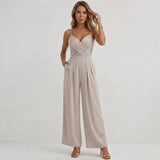 Sophie | Pleated Wide Leg Jumpsuit with Strappy V-Neck