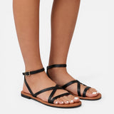 Phoebe | Women's Flat Leather Sandals with Strappy Ankle Buckle