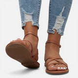 Phoebe | Women's Flat Leather Sandals with Strappy Ankle Buckle