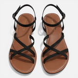 Phoebe | Women's Flat Leather Sandals with Strappy Ankle Buckle