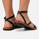 Phoebe | Women's Flat Leather Sandals with Strappy Ankle Buckle