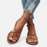Phoebe | Women's Flat Leather Sandals with Strappy Ankle Buckle
