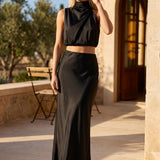 Violet | Satin Halter Neck Co-ord Set with Maxi Skirt