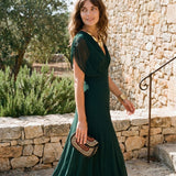 Eleanor | V-Neck Wrap Maxi Dress with Sheer Chiffon Sleeves