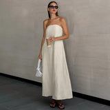 Nerina | Maxi Strapless Linen Dress with Minimalist Elegance