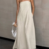 Nerina | Maxi Strapless Linen Dress with Minimalist Elegance
