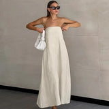 Nerina | Maxi Strapless Linen Dress with Minimalist Elegance