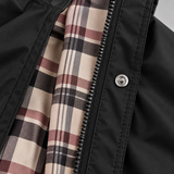 Women's Hooded Raincoat with Check Lining – Drawstring Waist Autumn Winter Rain Jacket