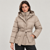 Women's Belted Puffer Jacket with Hood – Quilted Winter Coat