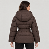 Women's Belted Puffer Jacket with Hood – Quilted Winter Coat