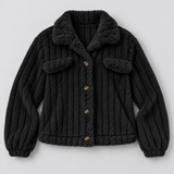 Women's Ribbed Teddy Jacket with Collar – Borg Button-Front Winter Jacket