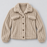 Women's Ribbed Teddy Jacket with Collar – Borg Button-Front Winter Jacket