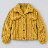 Women's Ribbed Teddy Jacket with Collar – Borg Button-Front Winter Jacket