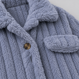 Women's Ribbed Teddy Jacket with Collar – Borg Button-Front Winter Jacket