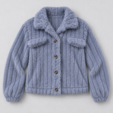 Women's Ribbed Teddy Jacket with Collar – Borg Button-Front Winter Jacket