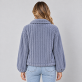 Women's Ribbed Teddy Jacket with Collar – Borg Button-Front Winter Jacket