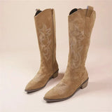 Women's Knee-High Cowboy Boots with Embroidery – Western Pull-On Boots, Autumn Winter