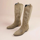 Women's Knee-High Cowboy Boots with Embroidery – Western Pull-On Boots, Autumn Winter
