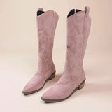 Women's Knee-High Cowboy Boots with Embroidery – Western Pull-On Boots, Autumn Winter