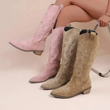 Women's Knee-High Cowboy Boots with Embroidery – Western Pull-On Boots, Autumn Winter