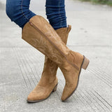 Women's Knee-High Cowboy Boots with Embroidery – Western Pull-On Boots, Autumn Winter