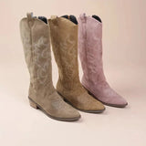 Women's Knee-High Cowboy Boots with Embroidery – Western Pull-On Boots, Autumn Winter