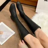 Women's Knee-High Block Heel Boots – Elegant Pull-On Boots with Almond Toe, Autumn Winter