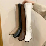 Women's Knee-High Block Heel Boots – Elegant Pull-On Boots with Almond Toe, Autumn Winter
