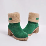Women's Winter Fleece-Lined Ankle Boots with Fold-Over Cuff – Block Heel Suede-Effect Boots