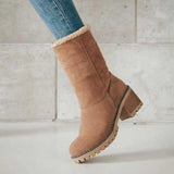 Women's Winter Fleece-Lined Ankle Boots with Fold-Over Cuff – Block Heel Suede-Effect Boots