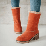 Women's Winter Fleece-Lined Ankle Boots with Fold-Over Cuff – Block Heel Suede-Effect Boots