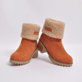 Women's Winter Fleece-Lined Ankle Boots with Fold-Over Cuff – Block Heel Suede-Effect Boots