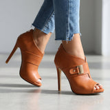Florence | Stiletto Heels with Open Toe and Buckle Strap