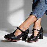 Juliette | Women's T-Strap Brogue Block Heel Shoes