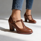 Juliette | Women's T-Strap Brogue Block Heel Shoes