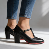 Juliette | Women's T-Strap Brogue Block Heel Shoes