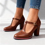 Juliette | Women's T-Strap Brogue Block Heel Shoes
