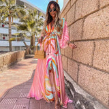 Evangeline | Deep V-Neck Maxi Dress with Abstract Print